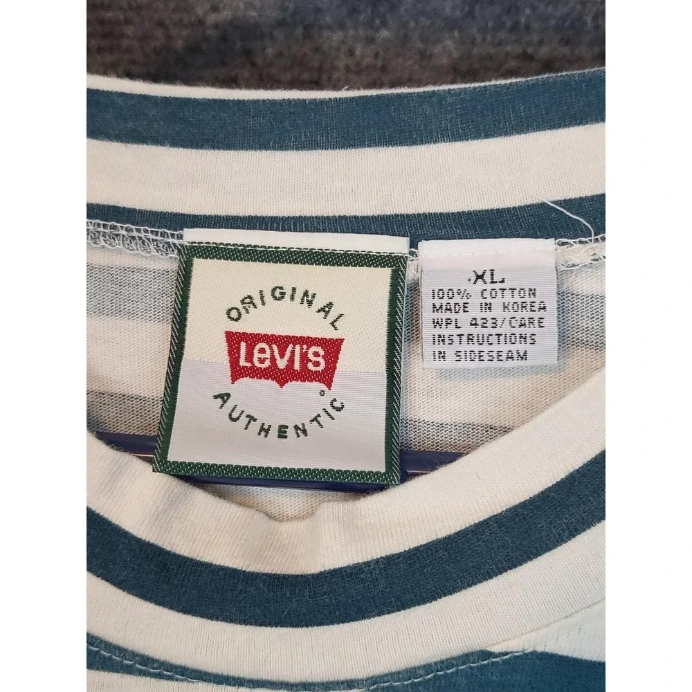Levis Shirt Mens XL Striped‎ Long Sleeve Green White Batwing Graphic Vintage 90s